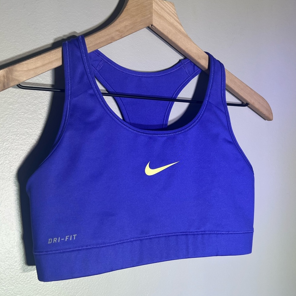 Nike Dri-Fit Sports Bra - Purple with Yellow Swoosh